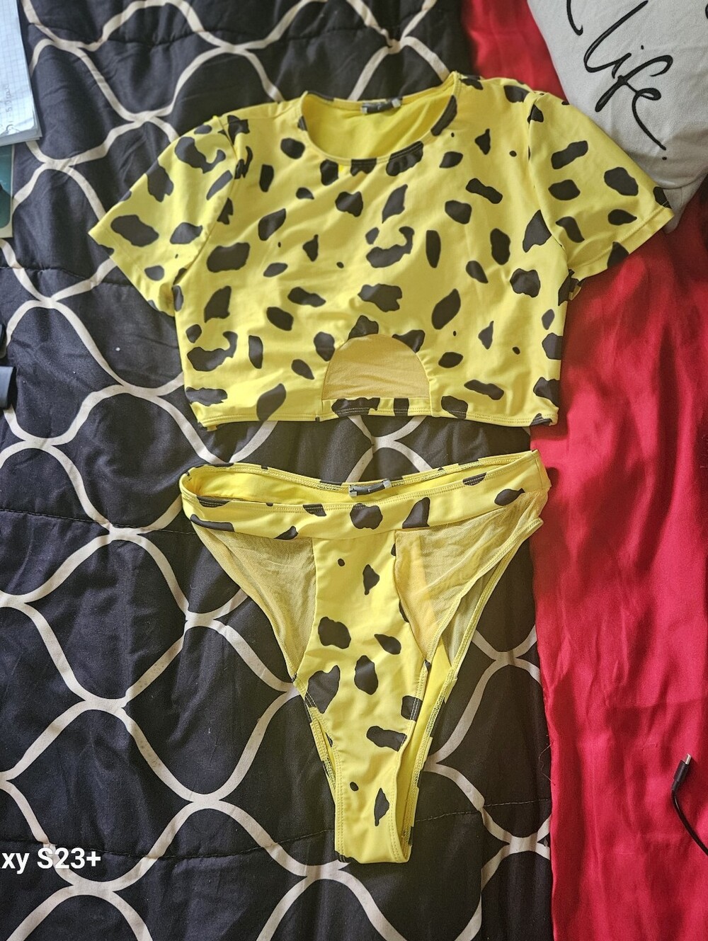 Large Yellow Leopard Print Two-Piece Intimate Set